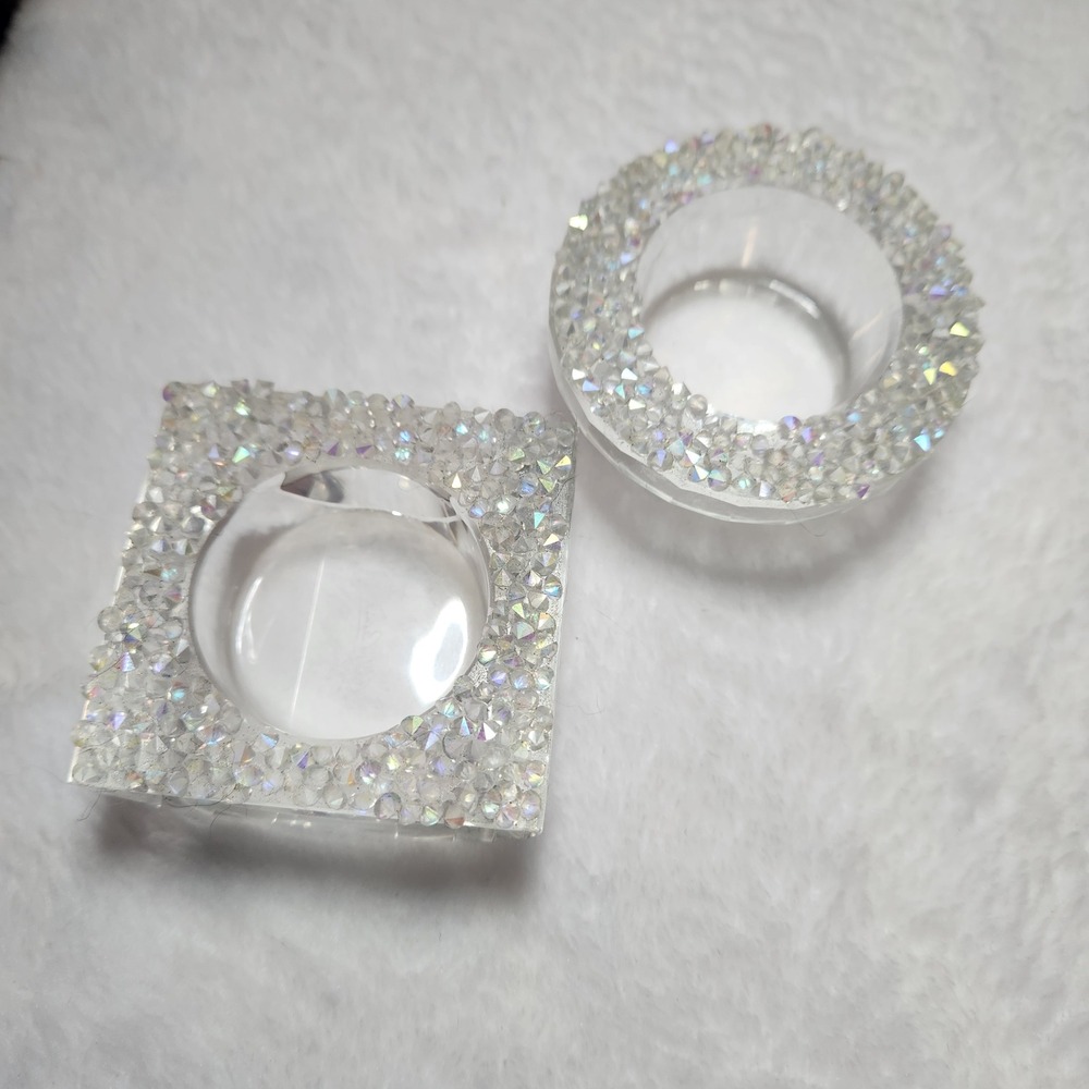 Vintage Oleg Cassini Crystal Votive Candle Holder Set Aurora Borealis Iridescent